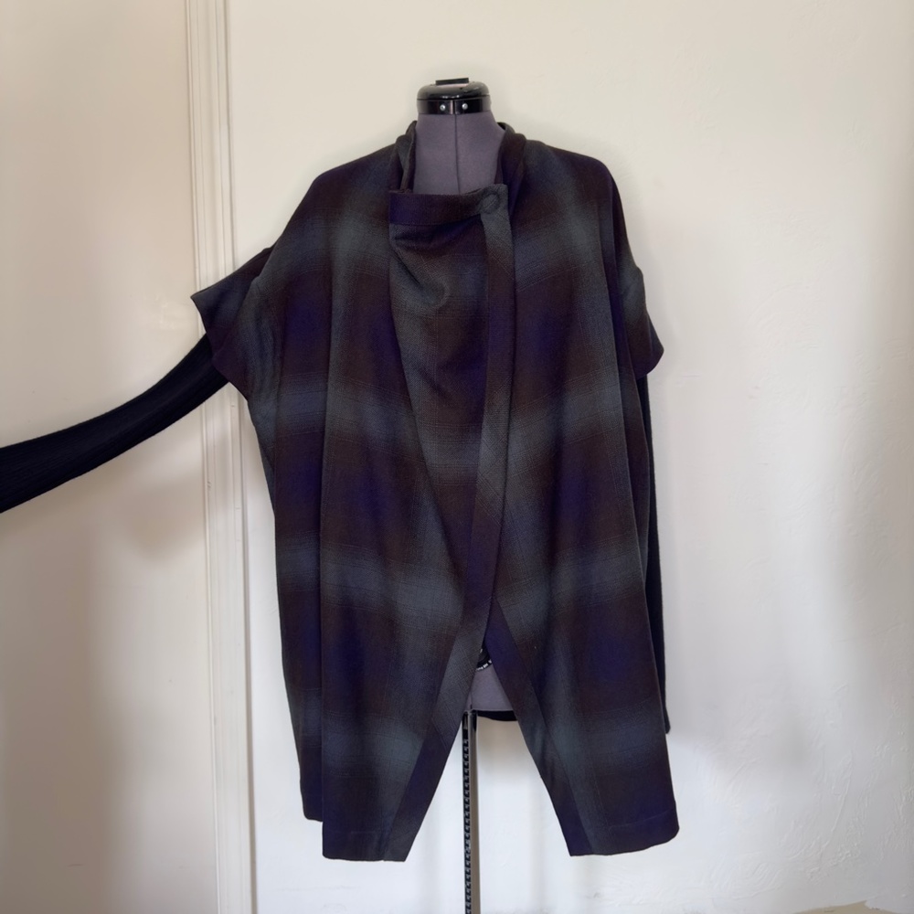WOOL PLAID DESIGNER DRAPED SWEATER SZ M/L